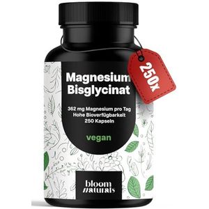 Magnesium bisglycinaat hooggedoseerd - 250 capsules - 362 mg magnesiumglycinaat per dag, hoge biologische beschikbaarheid - veganistisch & geproduceerd in Duitsland - laboratoriumgetest