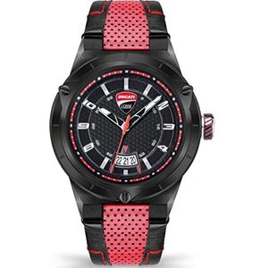 Ducati Heren analoog kwarts horloge met lederen armband DTWGB2019701, zwart/rood