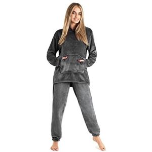 CityComfort Damespyjama, fleece pyjama met capuchon voor dames en tieners, pluizige loungewear-set, gezellige fleece pyjama's, L