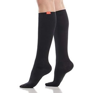 VIM & VIGR Compressiekousen van katoen, 15-20 mmHg, voor dames en heren (effen zwart, medium/large)