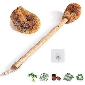 Houten toiletborstel, natuurlijke kokosvezelborstelkop en beukenhouten handvat voor badkamertoilet, dieptereiniging toiletschrobberborstel, toiletreinigingsborstel, milieuvriendelijke