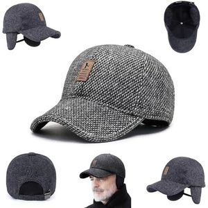 Winter Baseball Cap with Ear Muffs，Men's Winter Baseball Cap with Ear Flaps, Adjustable Warm Outdoor Sport Golf Cap Hats Dad Caps Earflaps Thicken (One Size,New Grey)