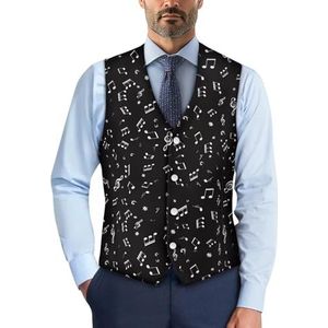 Wismoutput Heren V-hals pak vesten zachte slim fit button down jurk stijlvol blazer vest met riem aan de achterkant, Muzikale noot, S