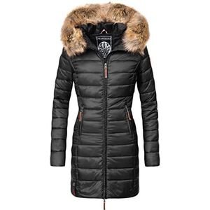 Marikoo Winterjas voor dames, warm, gewatteerd, lang, met capuchon, maat XS-XXL, roze, zwart, L