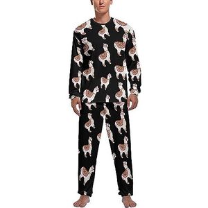 De Alpaca zachte herenpyjama-set comfortabele loungewear met lange mouwen, top en broek, geschenken L