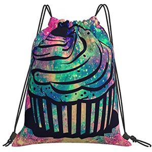 Rugzak met trekkoord, 42 x 36 cm, vintage cupcake-melkwegstelsel, sporttas voor volwassenen, lichte rugzak voor meisjes, opbergtas, voor wandelen, zwemmen, strand, Tas met trekkoord 429, 36x42cm