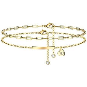 IEFWELL Hart Initial Enkelarmbanden voor Vrouwen, 14K Goud Gevulde Gouden Enkelbanden voor Vrouwen Handgemaakte Gelaagde Enkelarmbanden voor Vrouwen Enkelarmbanden Gouden Sieraden, 8.5 inches,