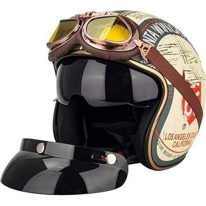 Retro MotorfietsJethelmen met Binnenzonneklep Retro Motorhelm Chopper Scooter 3/4 Jethelmen Casco Moto DOT/ECE D,L59-60CM