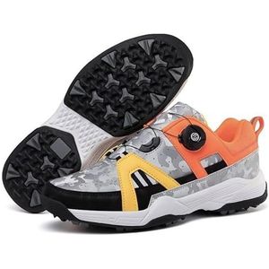 Heren en dames all-season golf casual sportschoenen draaibare knop schoenen veelzijdige ademende grote maat sportschoenen (kleur: grijs en oranje, maat: 7,5 UK)