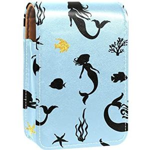 Oceaan Zeemeermin Vis Blauw Lip Gloss Houder Lipstick Case Draagbare Make-up Bag Reizen Lipstick Organizer Case met Spiegel Mini Lipstick Opbergdoos voor Vrouwen