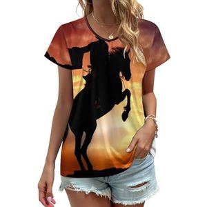 Cool Horse Rider Dames V-hals T-shirts Leuke Grafische Korte Mouw Casual Tee Tops S