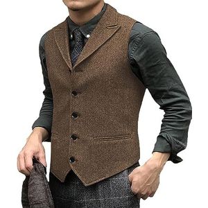 Heren Kostuums Vesten Tweed Vest Visgraat Pak Vest Casual Formeel Zakelijk Vest Mannen Bruiloft Vest Koffie XL