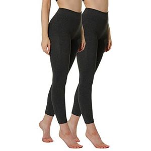 Thermische leggings, gevoerde dameslegging met fleece aan de binnenkant, in verpakking van 2 stuks, naadloze winterlegging, in zwart, antraciet, gemêleerd, bruin, rood, marineblauw, 44/46 NL