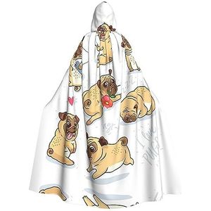 Bxzpzplj Halloween mantel met capuchon voor volwassenen, grappige hondenprint, cosplay kostuum, volledige lengte (185 cm)
