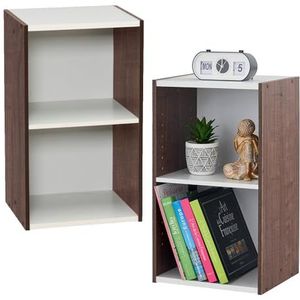 Iris Ohyama, Boekenkast met 3 opbergplanken, Set van 2 bijzetmeubels, Design, Modulair, Kantoor, Slaapkamer, Woonkamer - UB-9030 - Bruin