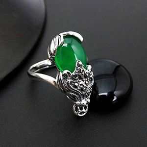 S925 sterling zilveren ring natuurlijke groene agaat dames verlovingsring chalcedoon verstelbare ring sieraden