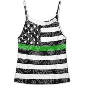 Amerikaanse Vlag Dunne Groene Lijn Paisley Grappige Tank Tops Strapless Voor Vrouwen Nieuwigheid Buis Top Slim Fit Verstelbare Tee