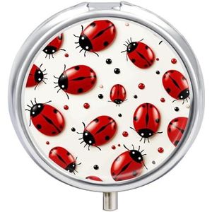 Rode lieveheersbeestje pillendoos 3 compartimenten reizen pillenorganizer met spiegelontwerp draagbare pillendoos voor zak of portemonnee ronde medicijnkoffer wekelijkse medicijnhouder voor dagelijkse