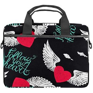 Liefde Vleugels met Volg Je Hart Laptop Schouder Messenger Bag Crossbody Aktetas Messenger Sleeve voor 13 13.3 14.5 Inch Laptop Tablet Beschermen Tote Tas Case, Meerkleurig, 11x14.5x1.2in /28x36.8x3 cm