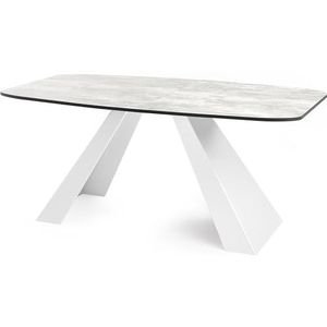 WFL GROUP Eettafel Monte wit in moderne stijl, rechthoekige tafel, uittrekbaar van 180 cm tot 220 cm, gepoedercoate witte metalen poten, 180 x 90 cm (betongrijs, 180 x 90 cm)