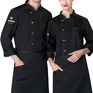 YWUANNMGAZ Unisex chef-koksjack jas lange mouwen zomer restaurant hotel werk uniform enkele rij rij werk jas (kleur: zwart, maat: E (3XL))