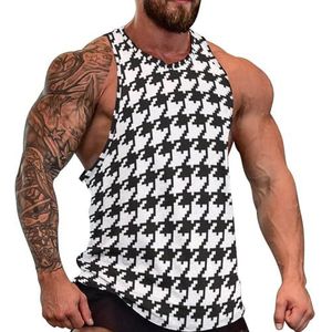 Pied-de-poule patroon heren tanktop grafische mouwloze bodybuilding T-shirts casual strand T-shirt grappige sportschool spier