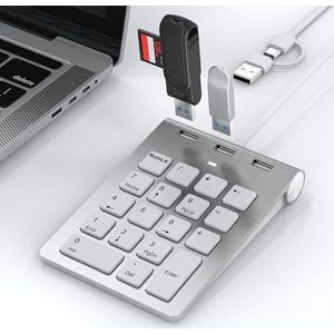 Bedrade USB C/A numeriek toetsenbord en hub met 3 USB2.0-poorten - Draagbaar slank toetsenbord met 18 toetsen voor laptop pc pad Surface MacBook, bedraad numeriek toetsenbord met type C en USB-kabel