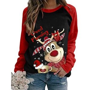 Kanpola 3D kersttrui voor dames, ronde hals, print, sweatshirt, sweater, herfst en winter, lange mouwen, casual, sport, bovenstuk, tops, L