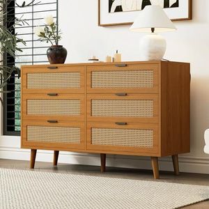 boorbin Commode met 6 laden, metalen handgrepen, dressoir ladekast van hout, voor slaapkamer, woonkamer, kantoor, dressoir highboard met veel opbergruimte, afmetingen: B 120 / H 76,5 / D 40 cm