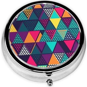 Driehoek Patroon Print Pil Doos 3 Compartiment Kleine Pil Case met Spiegel Pil Organizer voor Outdoor Reizen Pocket Purse