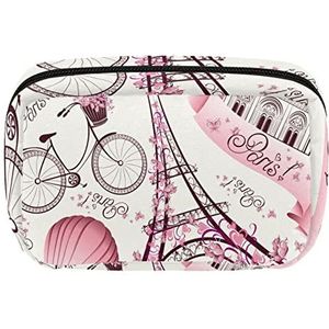Cosmetische Rits Pouch Make-up Tas Reizen Waterdichte Toilettassen Voor Vrouwen Parijs Eiffeltoren Roze Retro Liefde Bike Hot Ballon, Meerkleurig, 17.5x7x10.5cm/6.9x4.1x2.8in