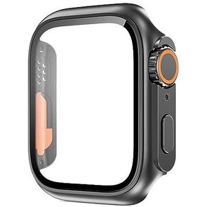 SERDAS Glazen hoesje voor Apple Watch 44 mm 45 mm 41 mm 40 mm 42 mm 38 mm schermbeschermer cover verandering ultra bumper iWatch-serie 8 7 SE 6 5 3 (kleur: zwart-rood, maat: 42 mm)
