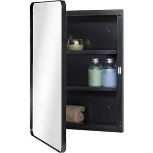 Fundin Spiegelkast van zwart kunststof met ronde hoekdeur, inbouw- en opbouwmontage, 40 x 56 cm