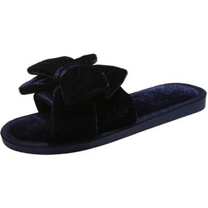 MZPOZB Stof Thuis Slippers Slippers Vrouwen Warm Houden Schoenen Voor Vrouwen Hart Decoratie Met Pluche Platte Hak Maat 36-41 Huis Schoenen, Donkerblauw, 41.5 EU