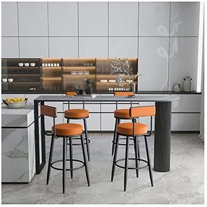Luxe keukenkruk met PU-leer beklede rugleuning en metalen voetsteun en basisbarstoel voor ontbijtbar, eilandkeuken en thuis, set van 4