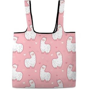 Witte pluizige alpaca herbruikbare boodschappentas opvouwbare boodschappentas opslag draagtassen met handgrepen voor werk reizen
