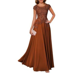 Dames chiffon moeder van de bruid jurk plooien Avond Prom jurken Cocktail Jurken Plus Size, Verbrand Oranje, 32
