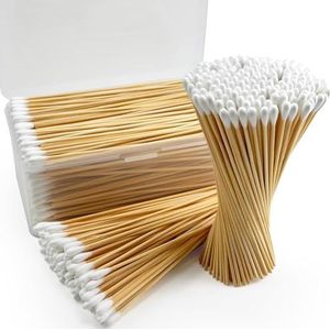500 stuks 15 cm lange wattenstaafjes met opbergdoos - sterke reinigingswattenstaafjes, bamboe handvat - pluisvrije wattenstaafjes