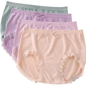 Kant Panty Effen Kleur Ondergoed Mid Taille Slip 4-Pack Stretchy Vrouwen Mode Vrouwen Meisjes Voor, Small, Katoen, geen edelsteen