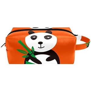 Make-uptas voor dames,lederen make-uptas,reistas voor make-uptas,Oranje Originele Panda Afdrukken