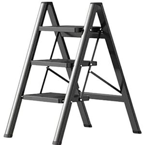 Ladder Stapladder Draagbare Vouwladder Telescopische Ladders A-frame Metalen Ladder Breedte Pedalen Trap Ladders Voor Thuis En Werk Dagelijks Telescopische Ladder Vouwladder(Color:Black,Size:3 Step)