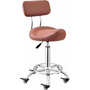 FXLUHAY Draaistoel zadelkruk keuken zadelstoel met voetsteun rugsteun, ergonomische bureaustoel zadel salonstoel voor klinische tandartspraktijk (bruin)