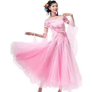 Yhsgscr Ballroomrok met korte mouwen en grote swing voor dames Professioneel Foxtrot uitvoeringskostuum Elegante feestjurken Moderne banketdanskleding,D,3XL