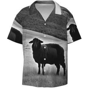OdDdot Leuke schapen lam print heren overhemden atletische slanke pasvorm korte mouw casual zakelijke button down shirt, Zwart, XXL