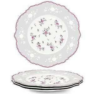 fanquare 20,8 cm Porseleinen Dessertbordjes, Roze Roos Bloemen Zijborden Set van 4, Gouden Omrande Dinerservies Voor Housewarming Cadeaus