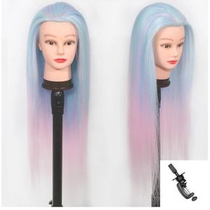 Mannequinhoofdmodel met lang synthetisch haar, mannequinhoofdstylinghoofd for kappersopleiding, poppenhoofd for vlechtoefeningen(Mixed Colors 4)