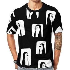 Leuke pinguïn heren korte mouw grafisch T-shirt ronde hals print casual tee tops 2XL