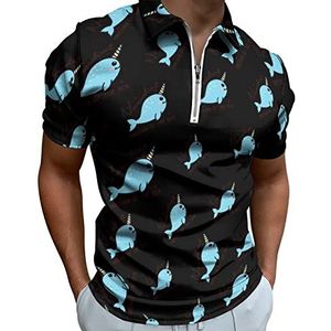 Narwal Zee Eenhoorn Half Zip-up Polo Shirts Voor Mannen Slim Fit Korte Mouw T-shirt Sneldrogende Golf Tops Tees S