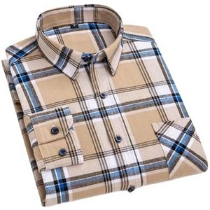 Rfmfkkg Heren katoen geruit overhemd lange mouw casual enkele patch zak button-down kraag shirt R2-869 41 maat 175 cm 70 kg