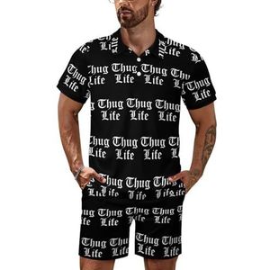 Thug Life Poloshirt voor heren, set met korte mouwen, trainingspak, casual, strandshirt, shorts, outfit, 2XL